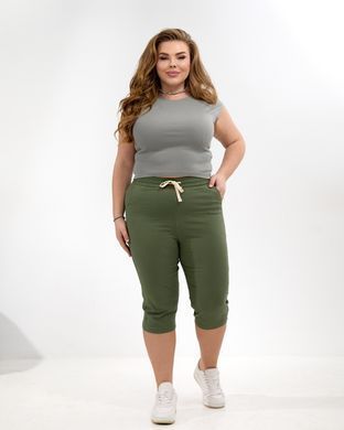 А 5212-1 Котоновые темно зеленые женские бриджи с поясом 4XL/5XL=52-54р 2000115566284 производитель одежды Опт круг