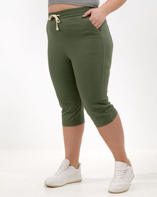 А 5212-1 Котоновые темно зеленые женские бриджи с поясом 4XL/5XL=52-54р 2000115566284 производитель одежды Опт круг