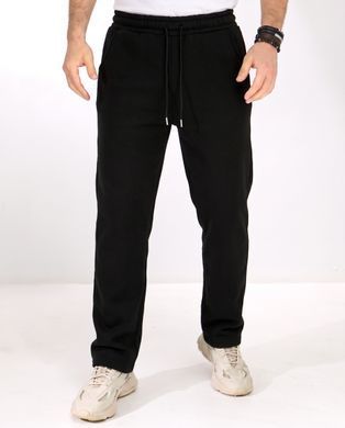 Чорні теплі чоловічі спортивні штани з тринитки прямого крою 48 р, 092