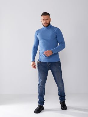 Теплая мужская водолазка в рубчик джинсового цвета M