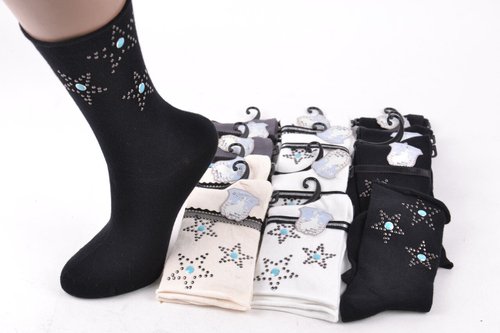 Жіночі шкарпетки зі стразами "Cotton" (Арт. NDX1173) | 12 пар